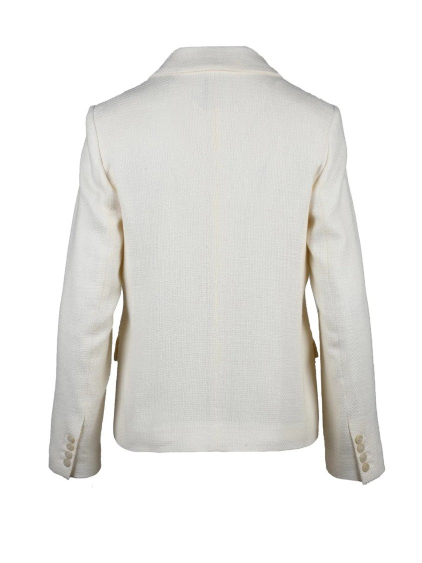 Eleventy White Double-Breasted Wool Cotton Silk Jacket