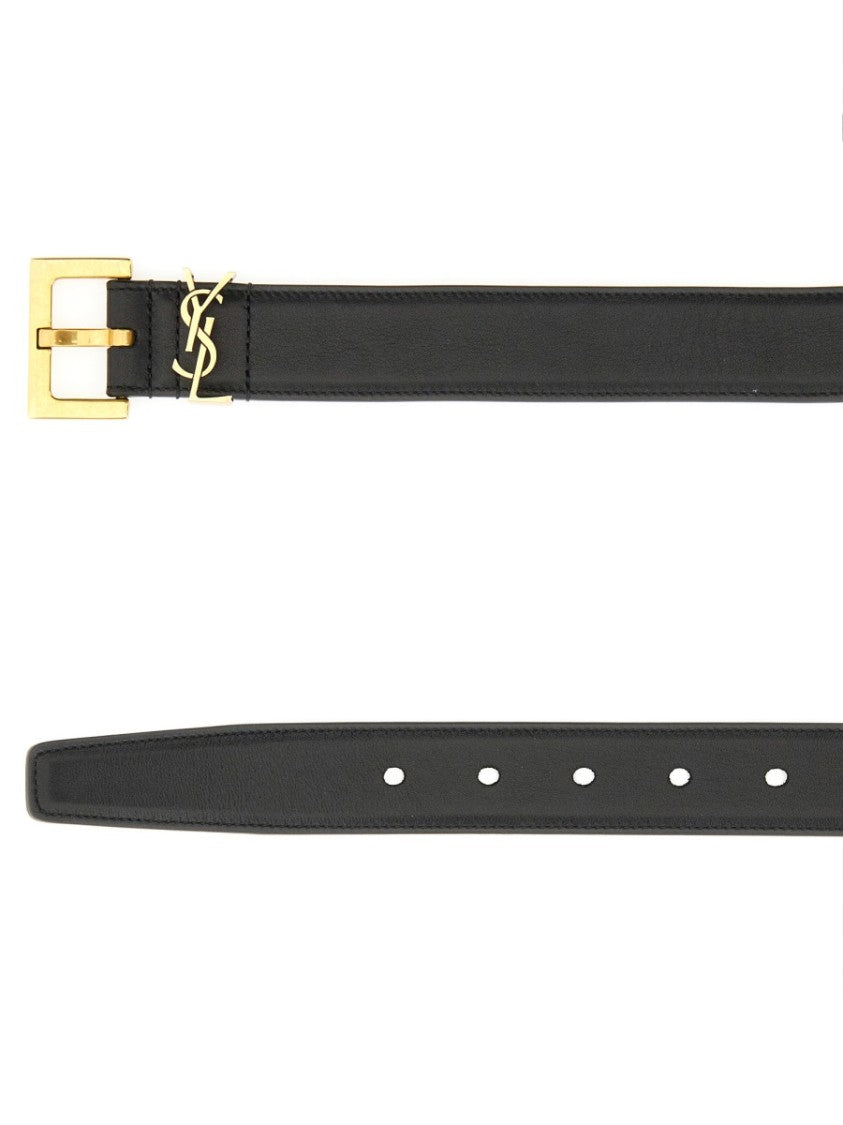 Saint Laurent Cassandre Narrow Calf Leather Belt