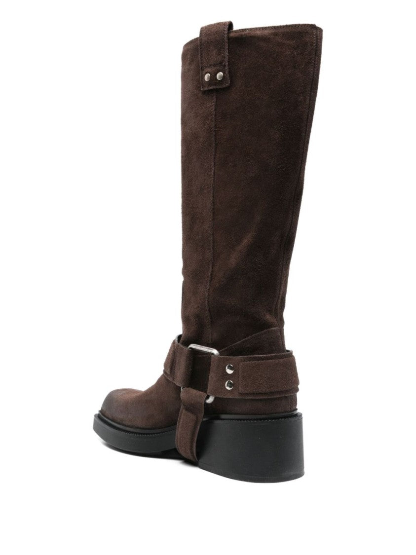 Vic Matié Dark Brown Saddle Suede Squared Boots