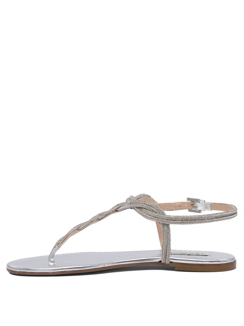 Ninalilou Braided Leather Sandals With Silver Finish