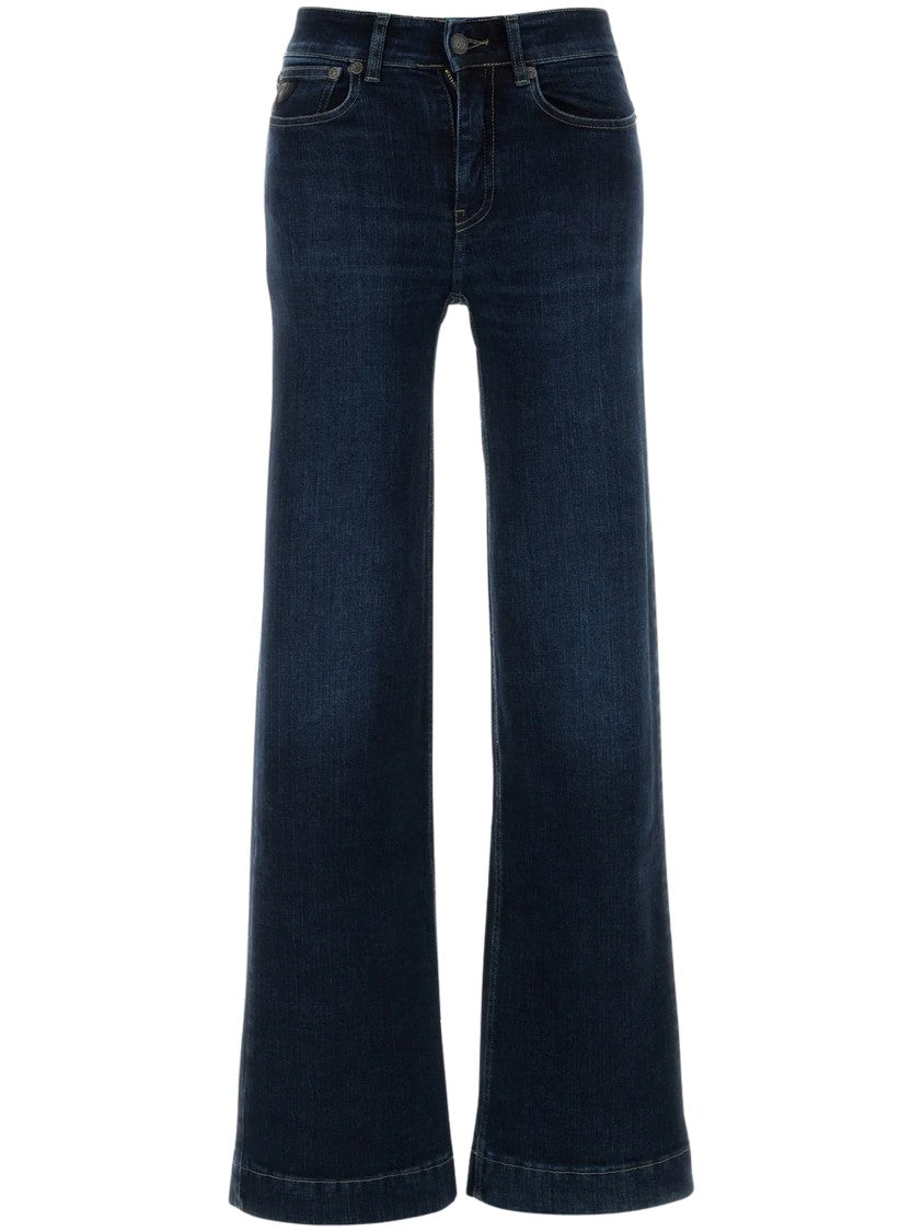 Iois Wide-Leg Jeans With Logo Patch In Dark Indigo Wash