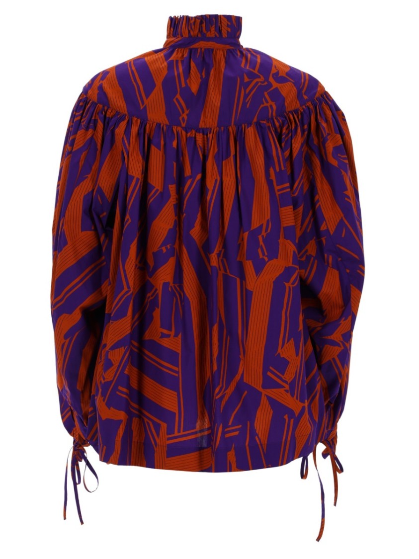 Dries Van Noten Abstract Cotton High Neck Blouse