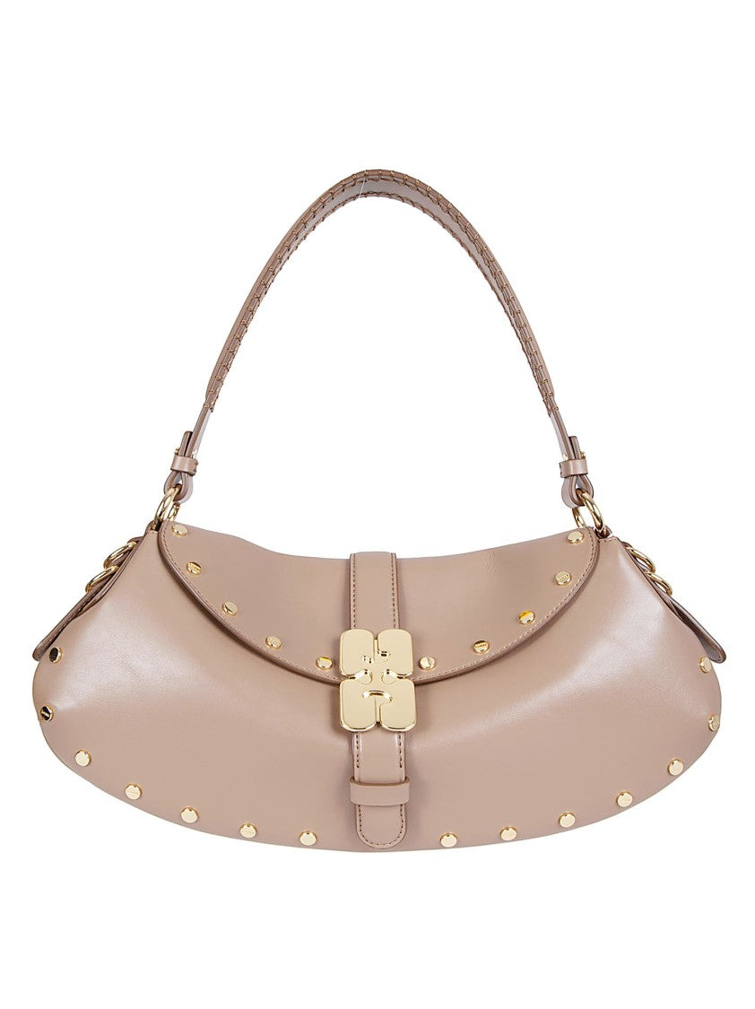 Ganni Curved Small Shoulder Bag With Butterfly Clasp And Gold-Tone Accents