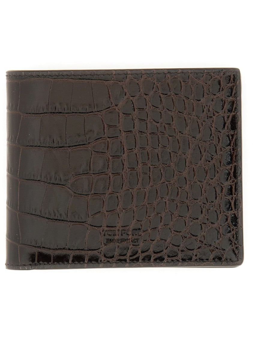 Tom Ford Textured Leather Wallet With Crocodile Pattern