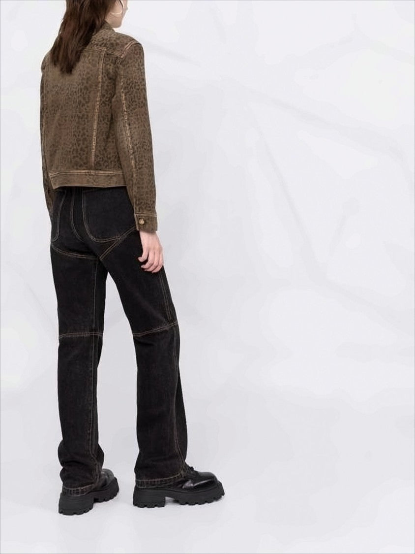 Golden Goose Cropped Denim Jacket With Subtle Leopard Print And Metallic Accents