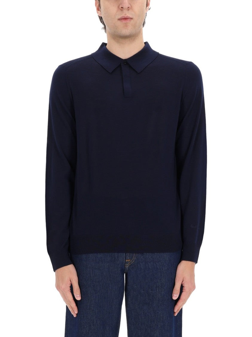 Paul Smith Neutrals Long-Sleeve Fine Merino Wool Polo Shirt