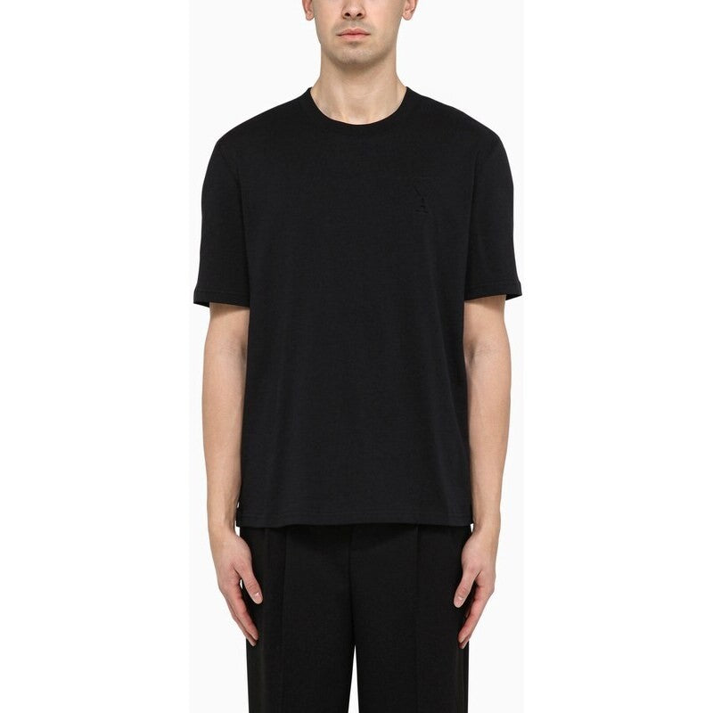 Ami Paris Short-Sleeve Black T-Shirt With Embossed Heart Detail