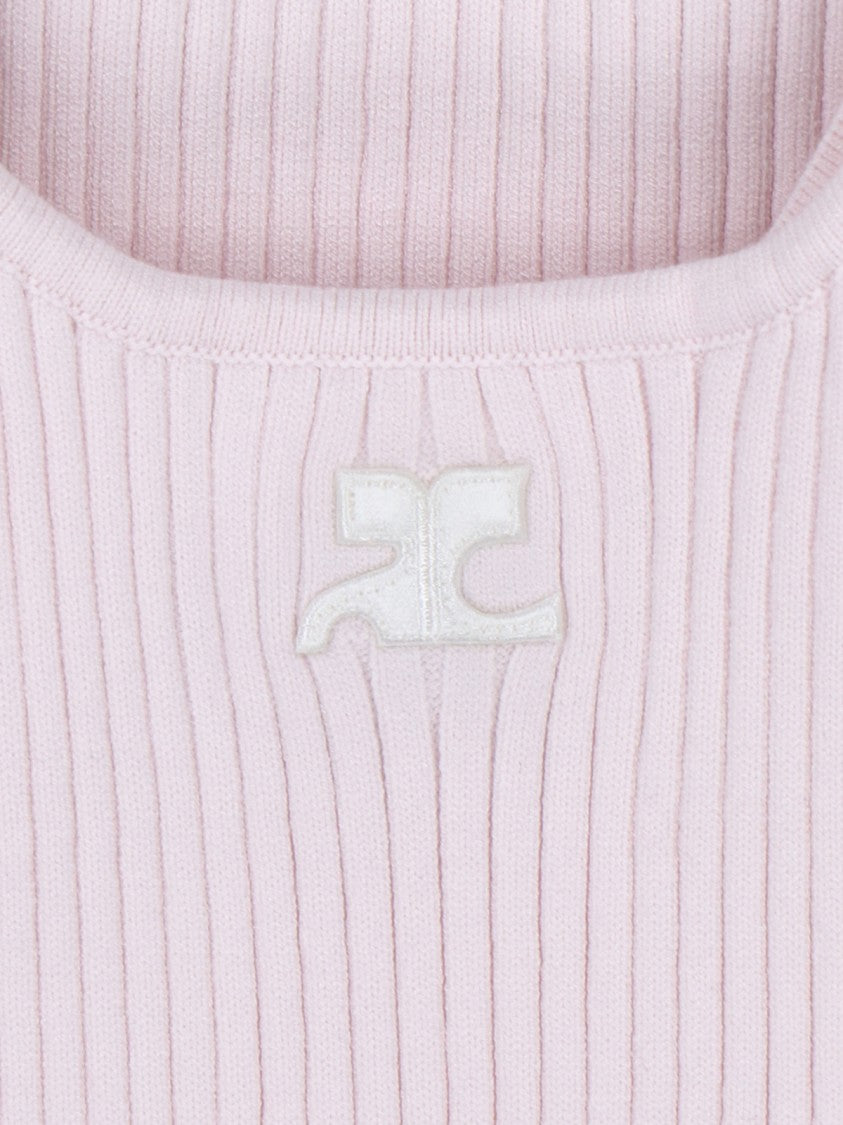 Courrèges Top, Pink, Thin Shoulder Straps, Round Neckline
