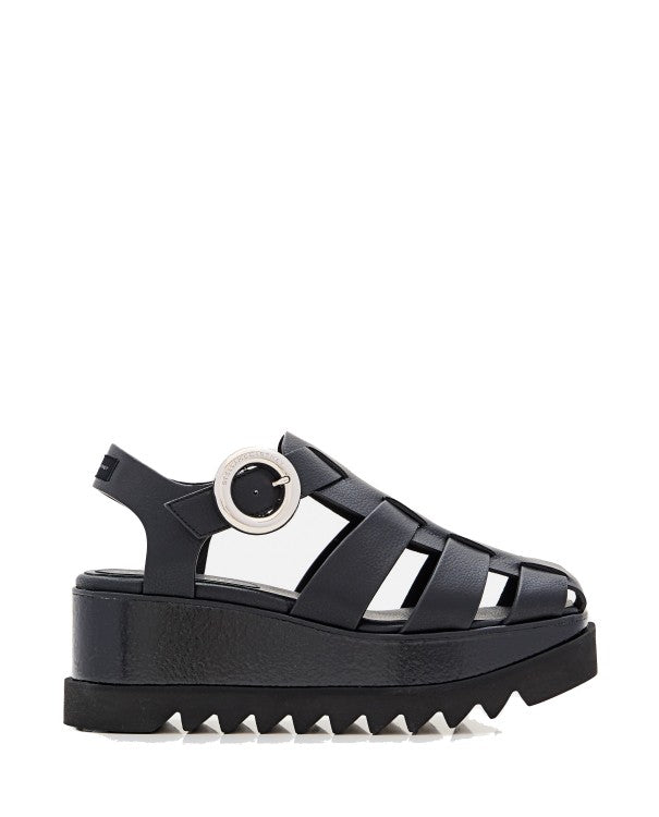 Stella Mccartney Black Wedge Sandals With Adjustable Ankle Strap