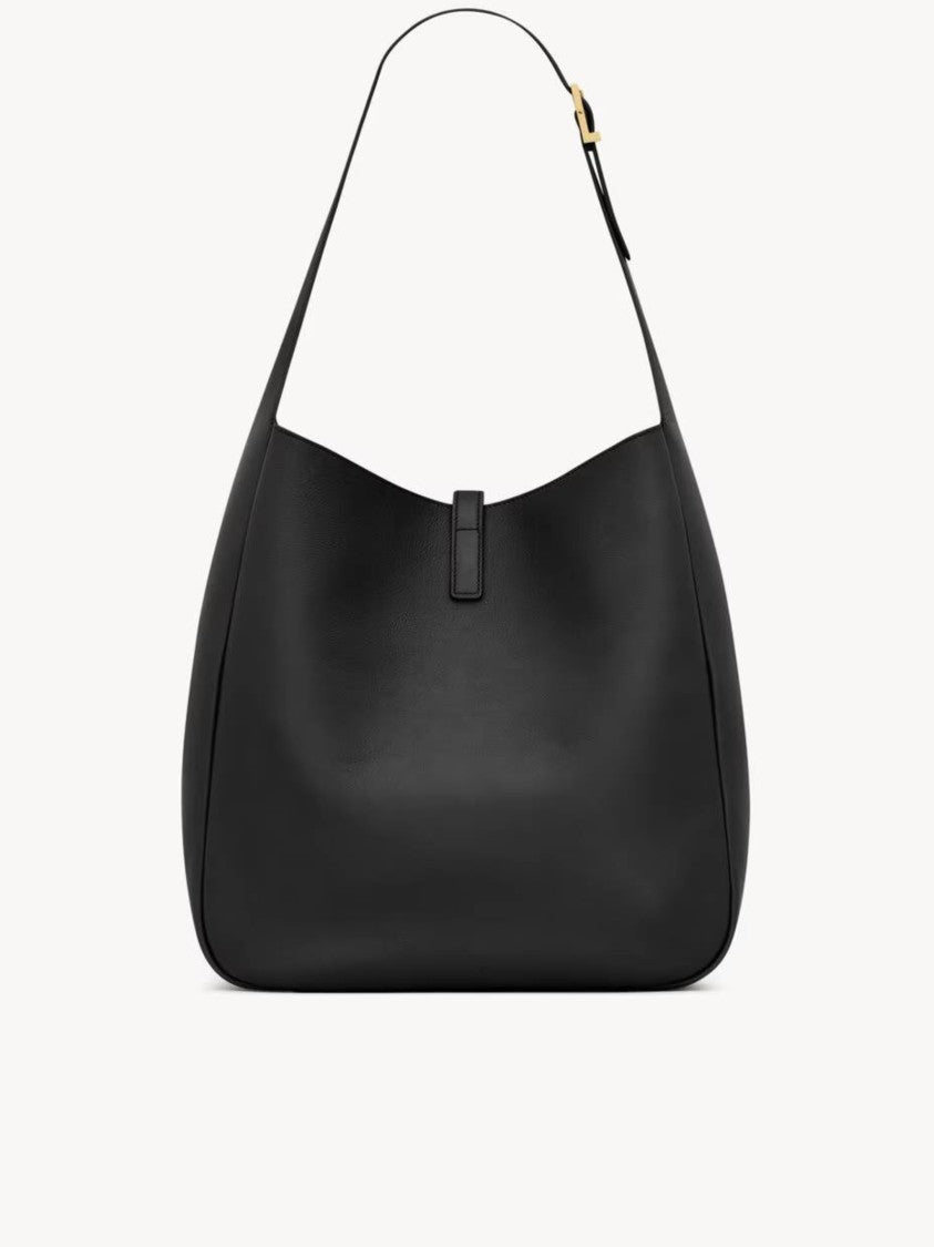 Saint Laurent Le 5A7 L Structured Black Leather Shoulder Bag
