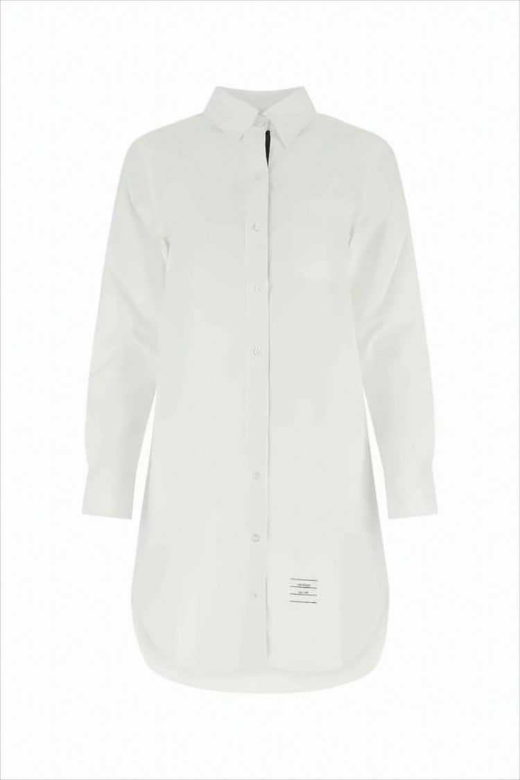 Thom Browne Classic Shirt Midi Dress With Curved Hem And Branded Detail