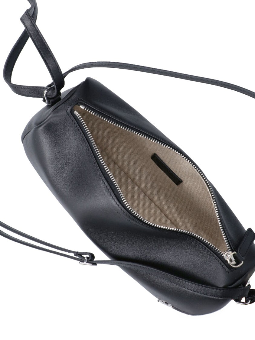 Courrèges Rectangular Black Calf Leather Shoulder Bag With Zip Closure