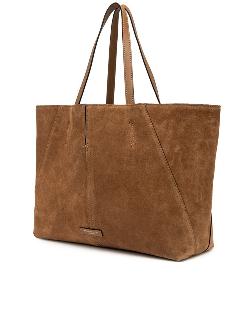 Gianni Chiarini Maya Warm Brown Suede Structured Tote