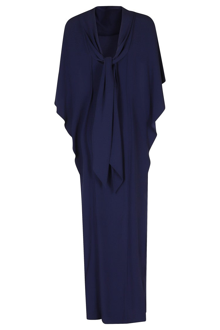 Alberta Ferretti Blue Bow Back Viscose Satin Maxi Dress