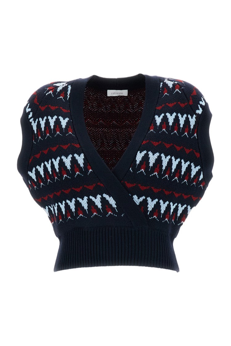 Rabanne Cropped V-Neck Wool-Blend Knit Vest