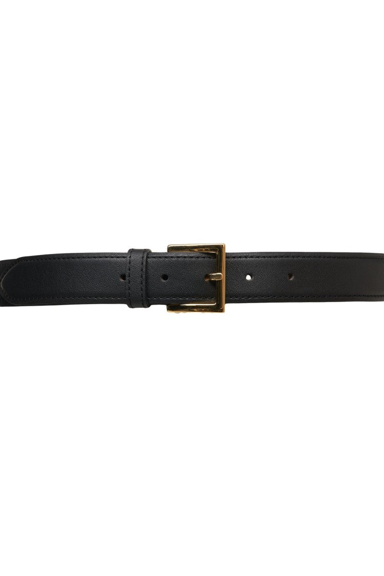 Orciani Narrow Black Smooth Leather Belt With Polished Metal Buckle