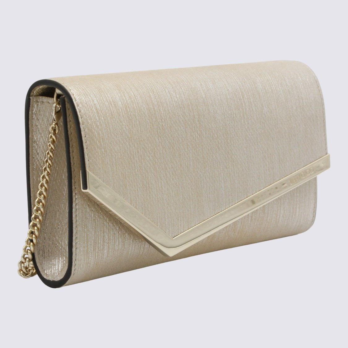 Jimmy Choo Rectangular Gold Clutch Bag With Polished Metal Accent