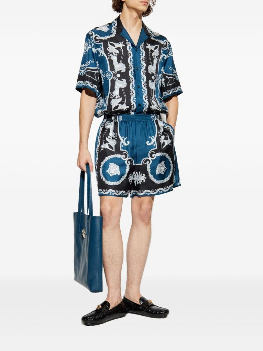 Versace Baroque-Printed Silk-Nylon Shorts With Elastic Waistband
