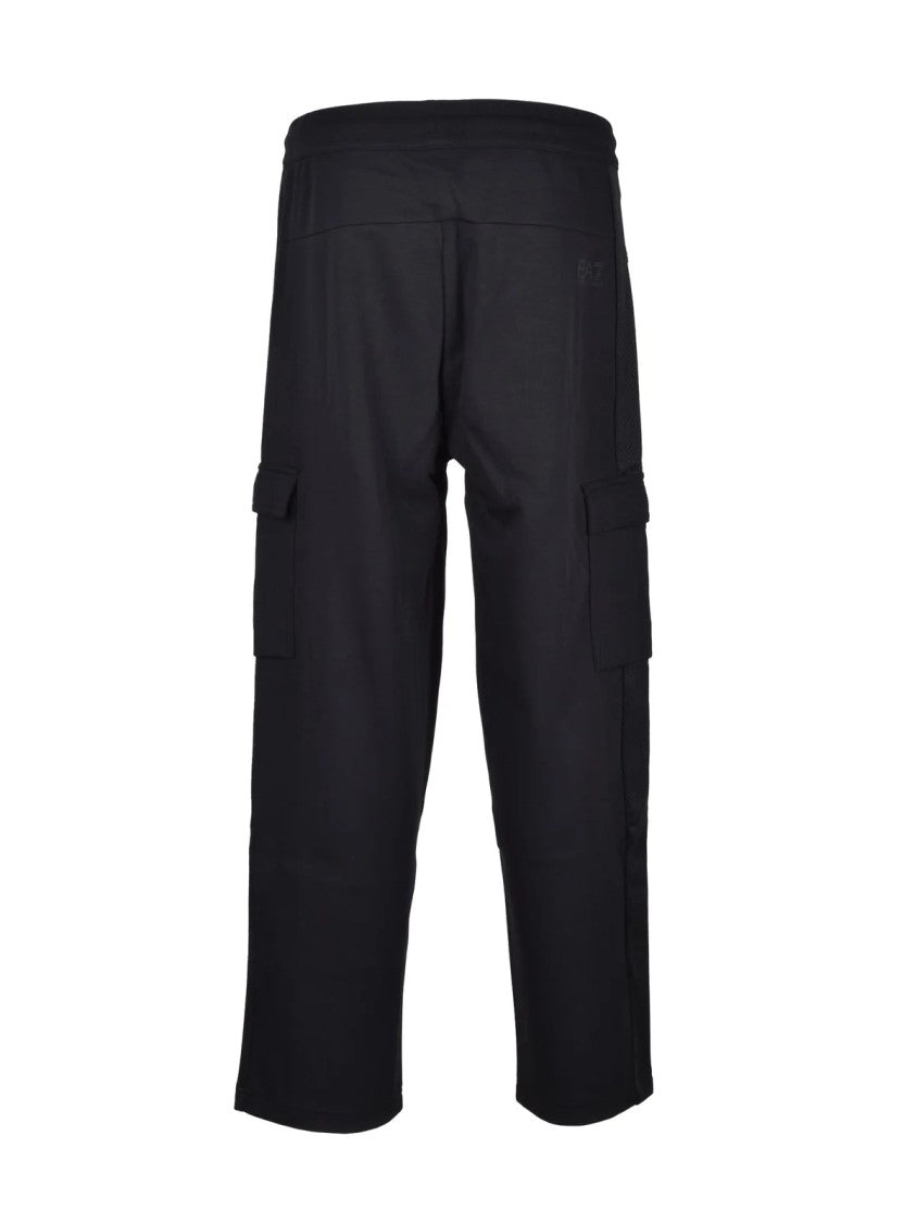 Ea7 Emporio Armani Black Cotton-Blend Cargo Tracksuit Pants