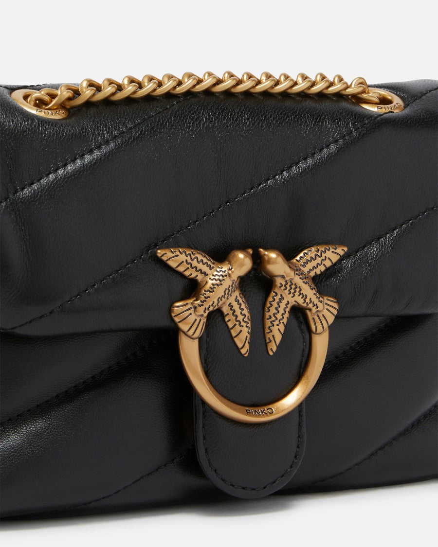 Pinko Quilted Black Leather Shoulder Bag With Antique Gold Clasp