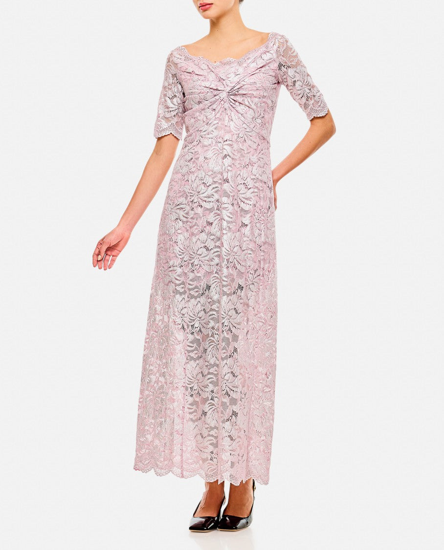 Rabanne Intricate Lace Maxi Dress With Raw Cut Neckline