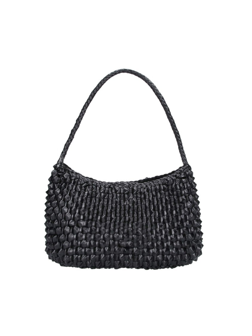 Dragon Diffusion Black Basil Cactus Woven Leather Shoulder Bag