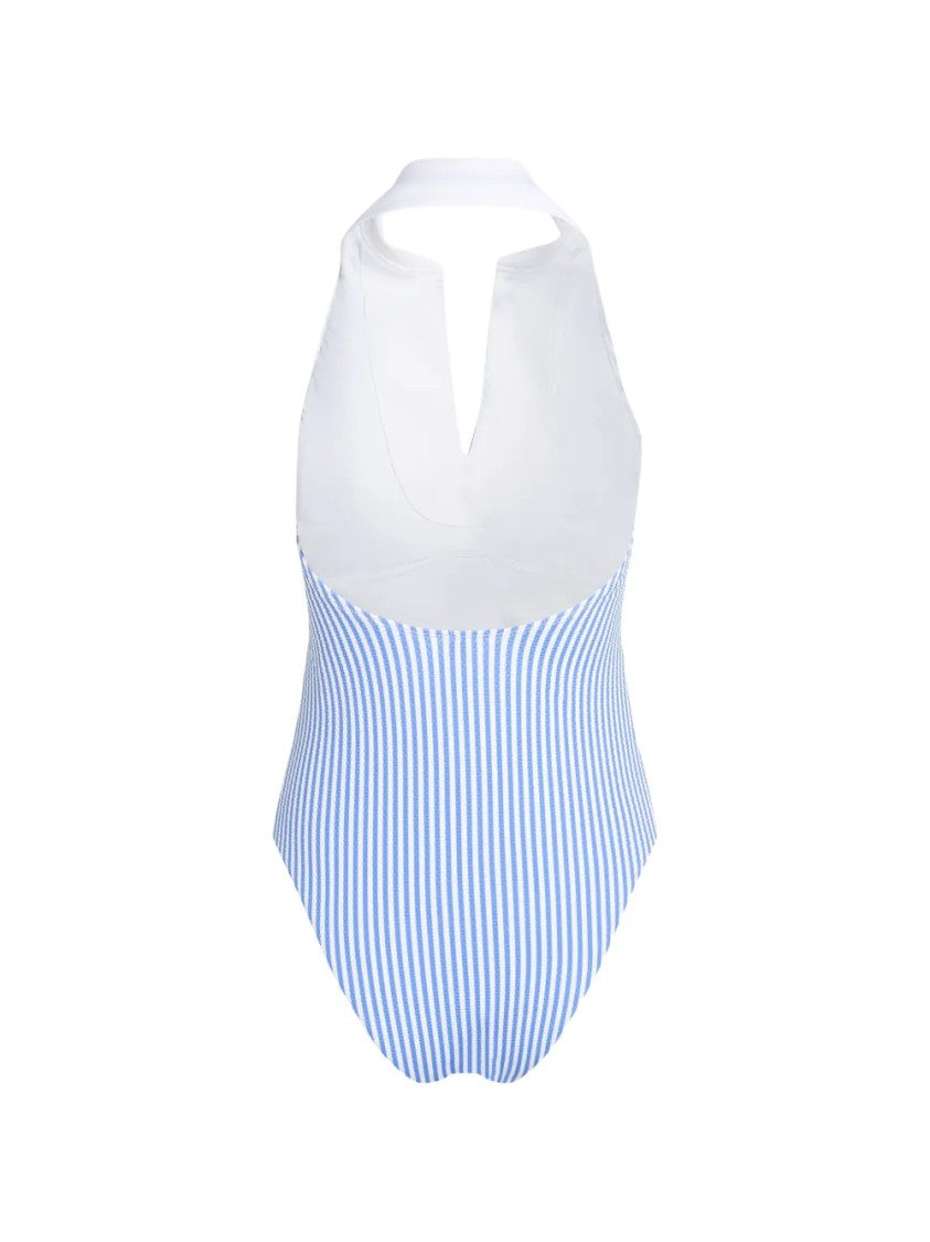 Karl Lagerfeld Vertical Striped One-Piece Swimsuit With Collared Detail