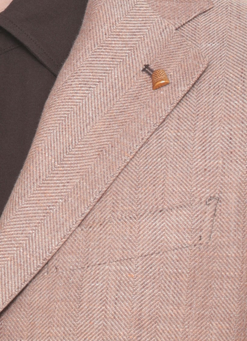 La Torre Red Light Brown Herringbone Linen-Wool Blazer
