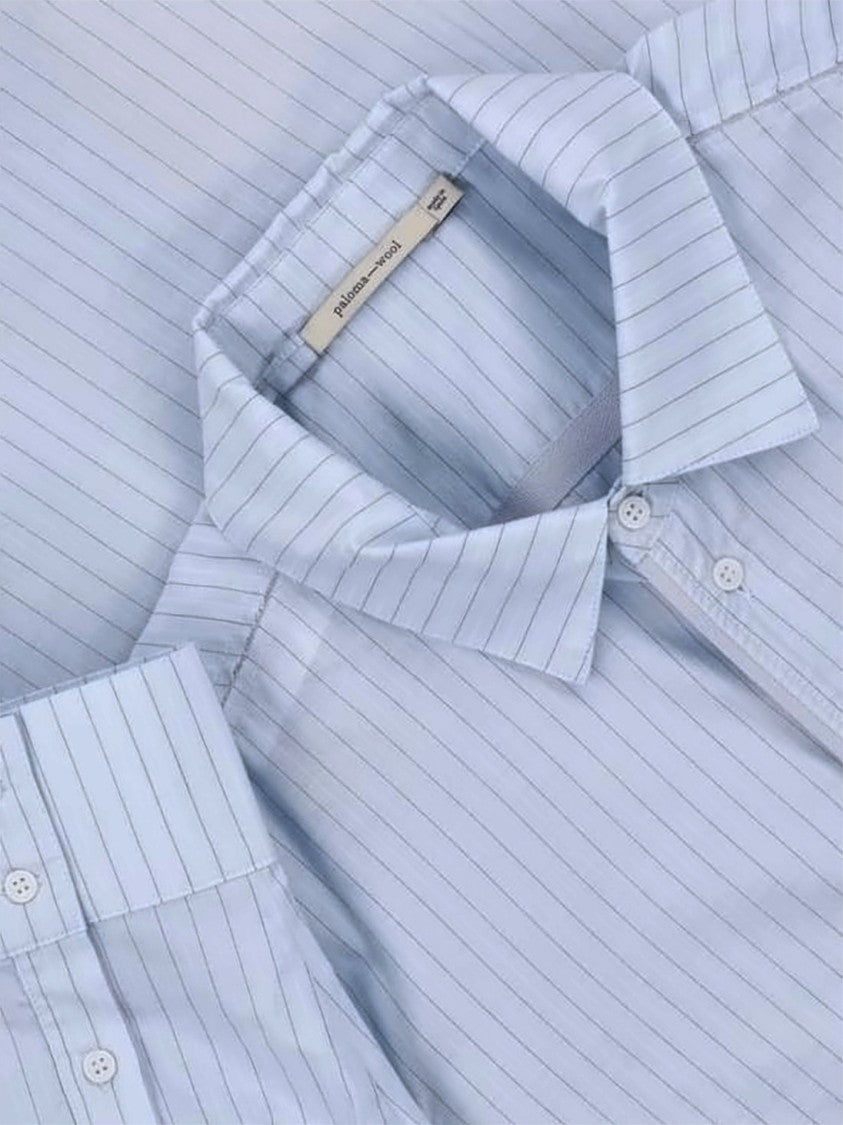 Paloma Wool Relaxed Fit Blue Pinstripe Shirt With Classic Collar