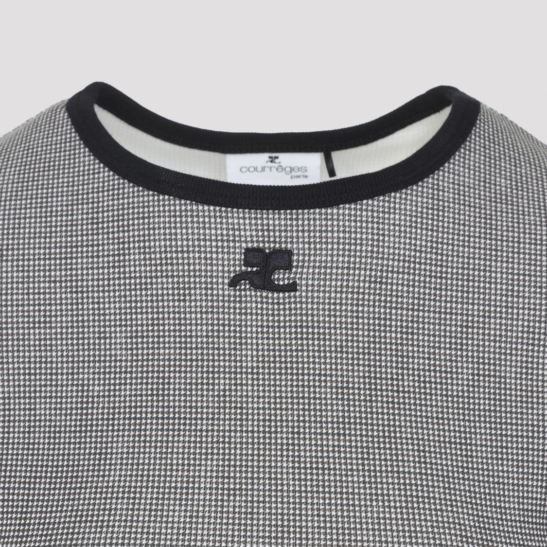 Courrèges Houndstooth Black Cotton Contrast T-Shirt