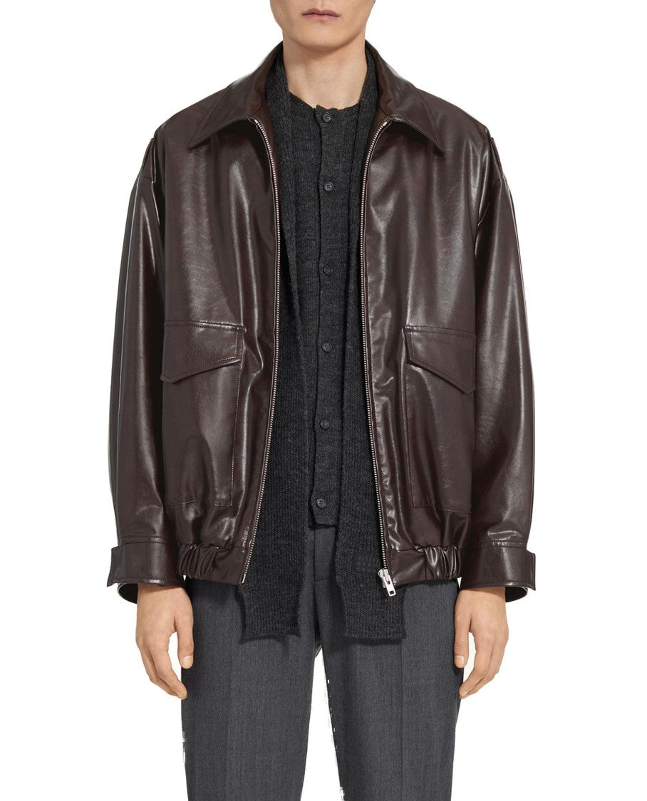 Mm6 By Maison Margiela Brown Leather Jacket With Classic Collar
