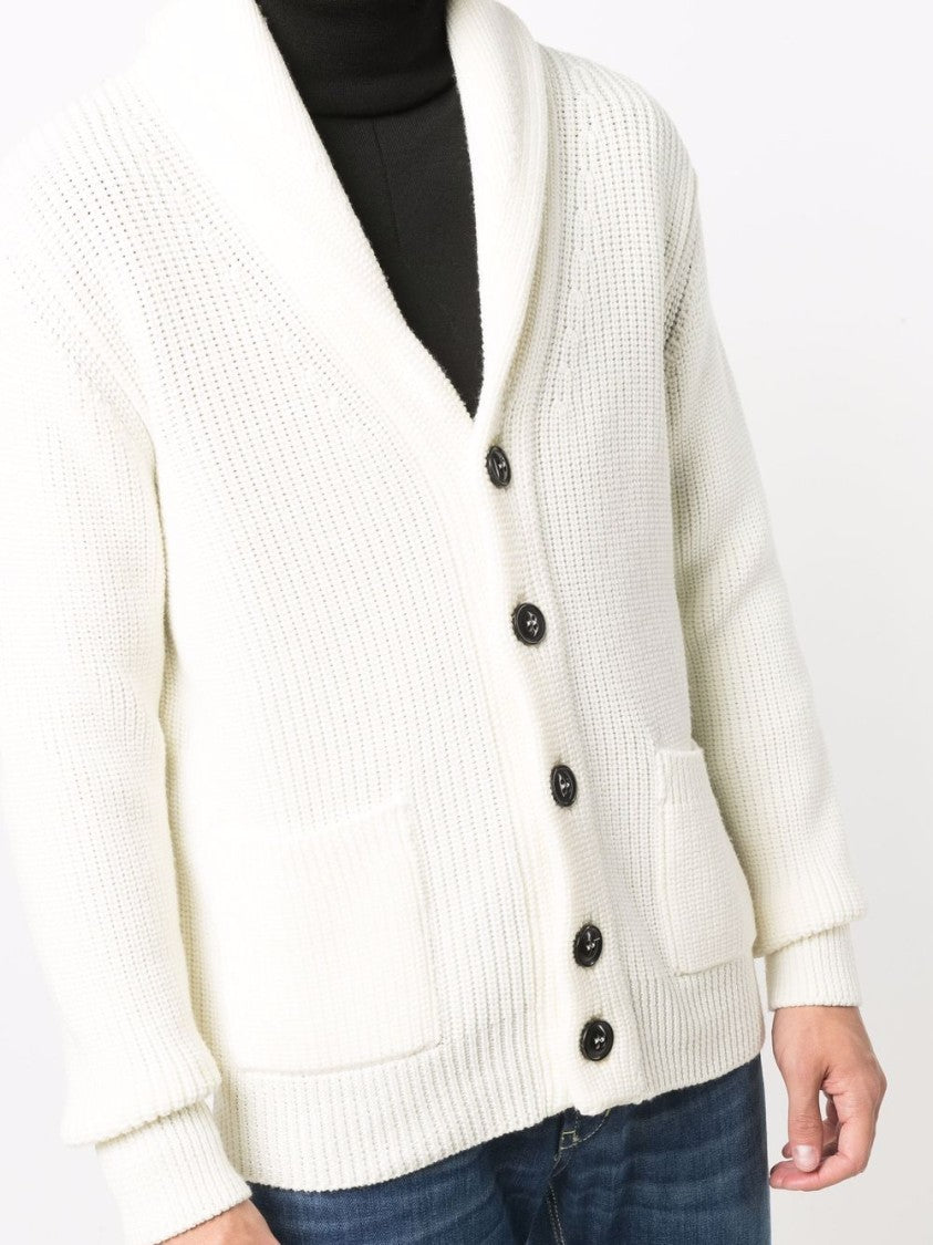 Drumohr Rib Stitch White Cardigan With Shawl Collar