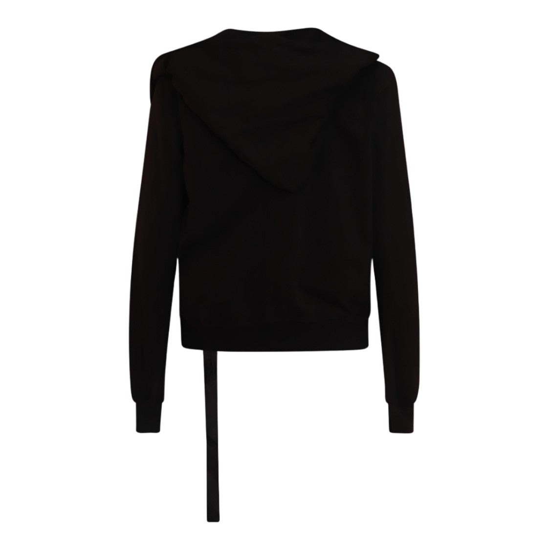 Drkshdw By Rick Owens Asymmetrical Collar Black Knit Sweater With Hood