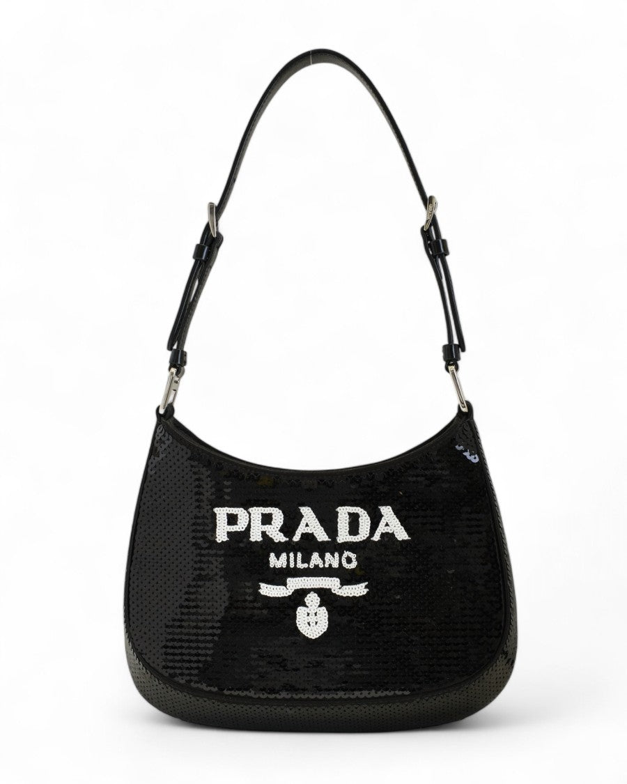 Prada Small Shoulder Bag With Paillettes And Leather Accents