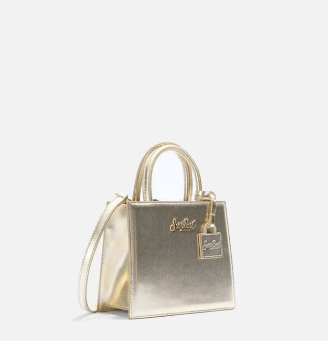 Mc2 Saint Barth Small Structured Handbag With Metallic Gold Finish
