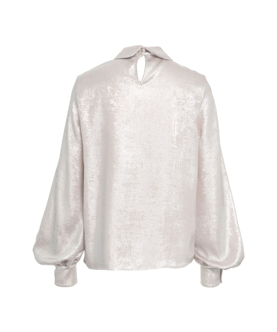 Himon's Glitter-Finish Blouse With Classic Collar And Puff Sleeves