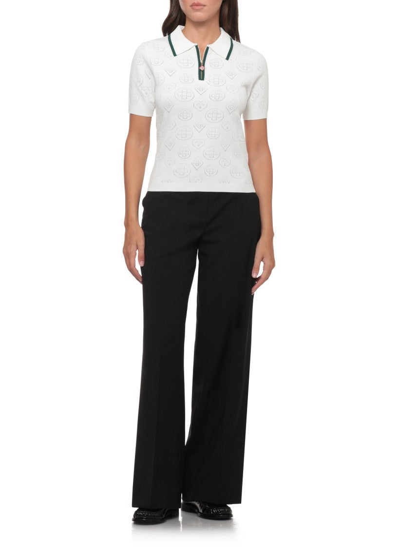 Casablanca White Green-Trimmed Zip Cotton Polo Shirt