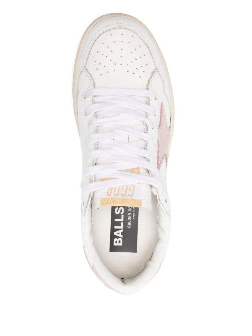 Golden Goose White Ballstar Perforated Pink Accent Leather Sneakers