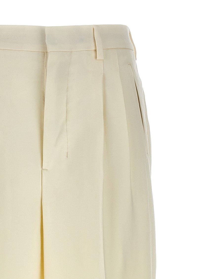 Ami Paris Tailored Wool Trousers With Front Pleats And Button Closure