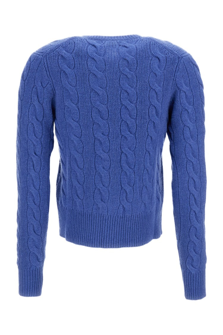 Polo Ralph Lauren Light Blue Cable-Knit Wool-Cashmere Cropped Cardigan