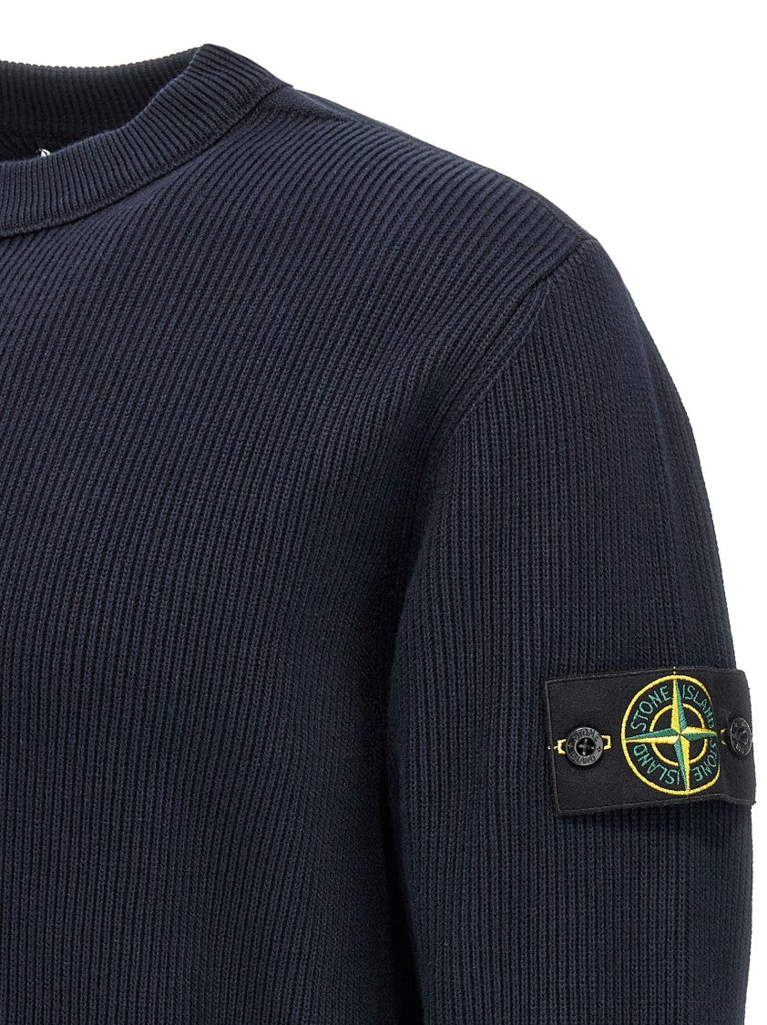 Stone Island Ribbed Cotton Sweater With Signature Logo Badge