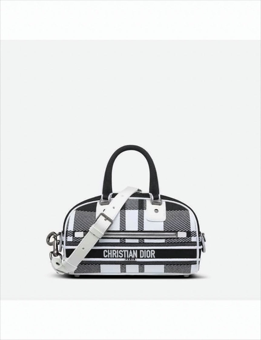 Christian Dior Checkered Tote Bag With Adjustable Strap And Logo Detail