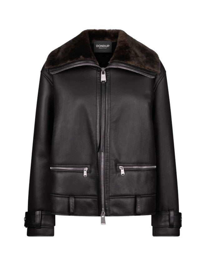 Dondup Loose-Fitting High Collar Leather Jacket