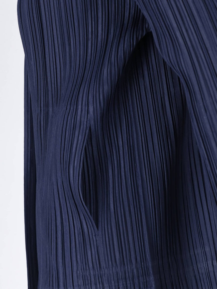 Pleats Please Issey Miyake Navy Pleated Classic Lapel Blazer