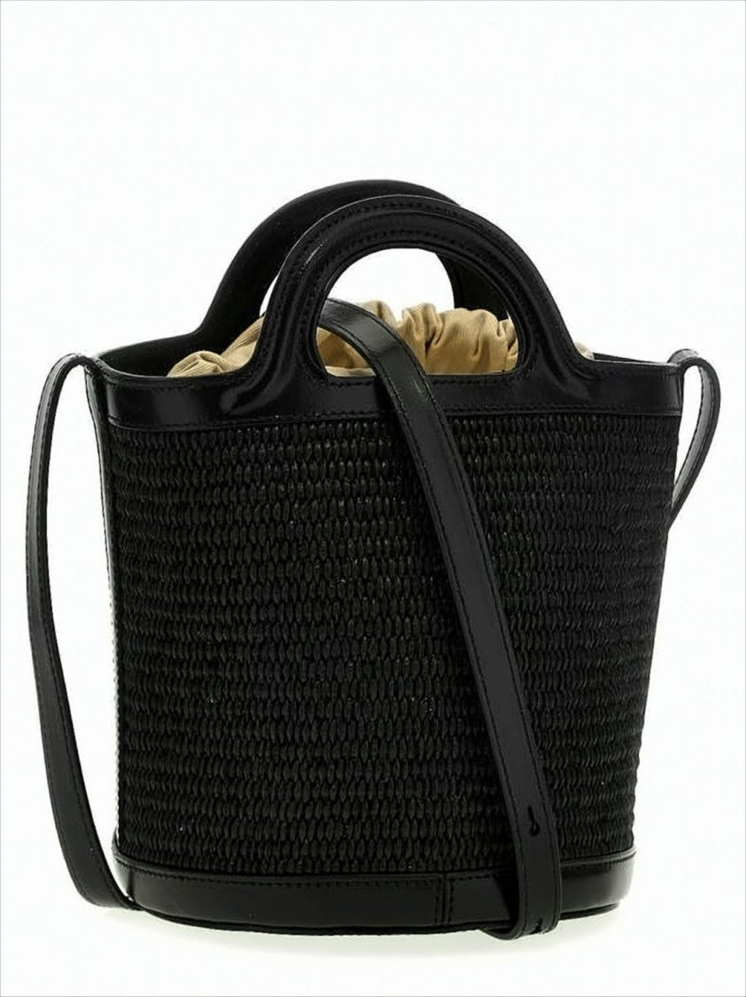 Marni Textured Black Woven Crossbody Bag With Embroidered Detailing