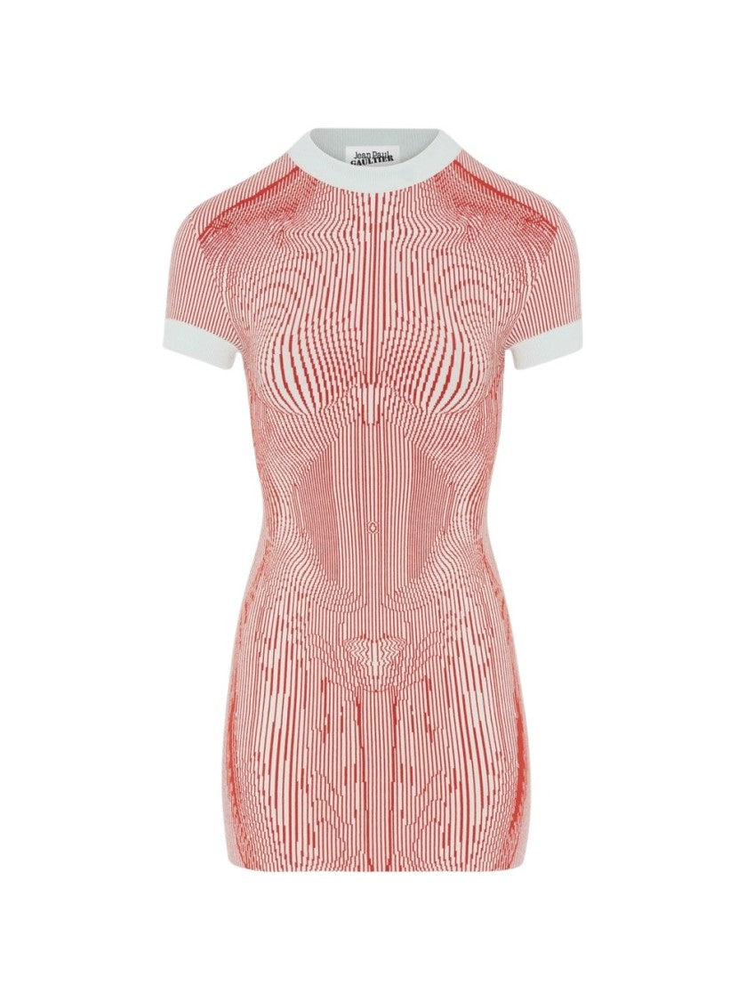 Jean Paul Gaultier Morphing Pinstripes Jacquard Short Dress Mint And Orange