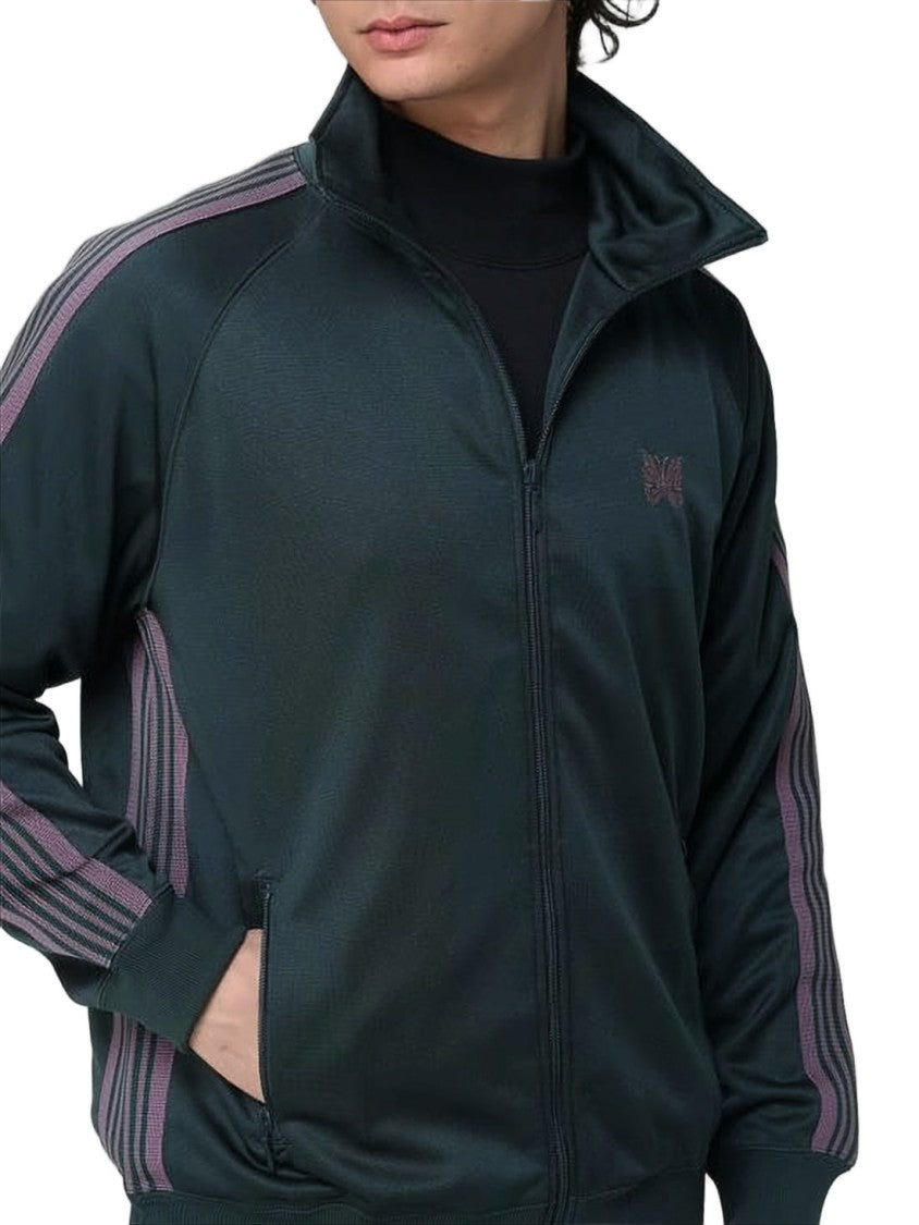 Needles Green Polyester Track Jacket With Striped Detailing
