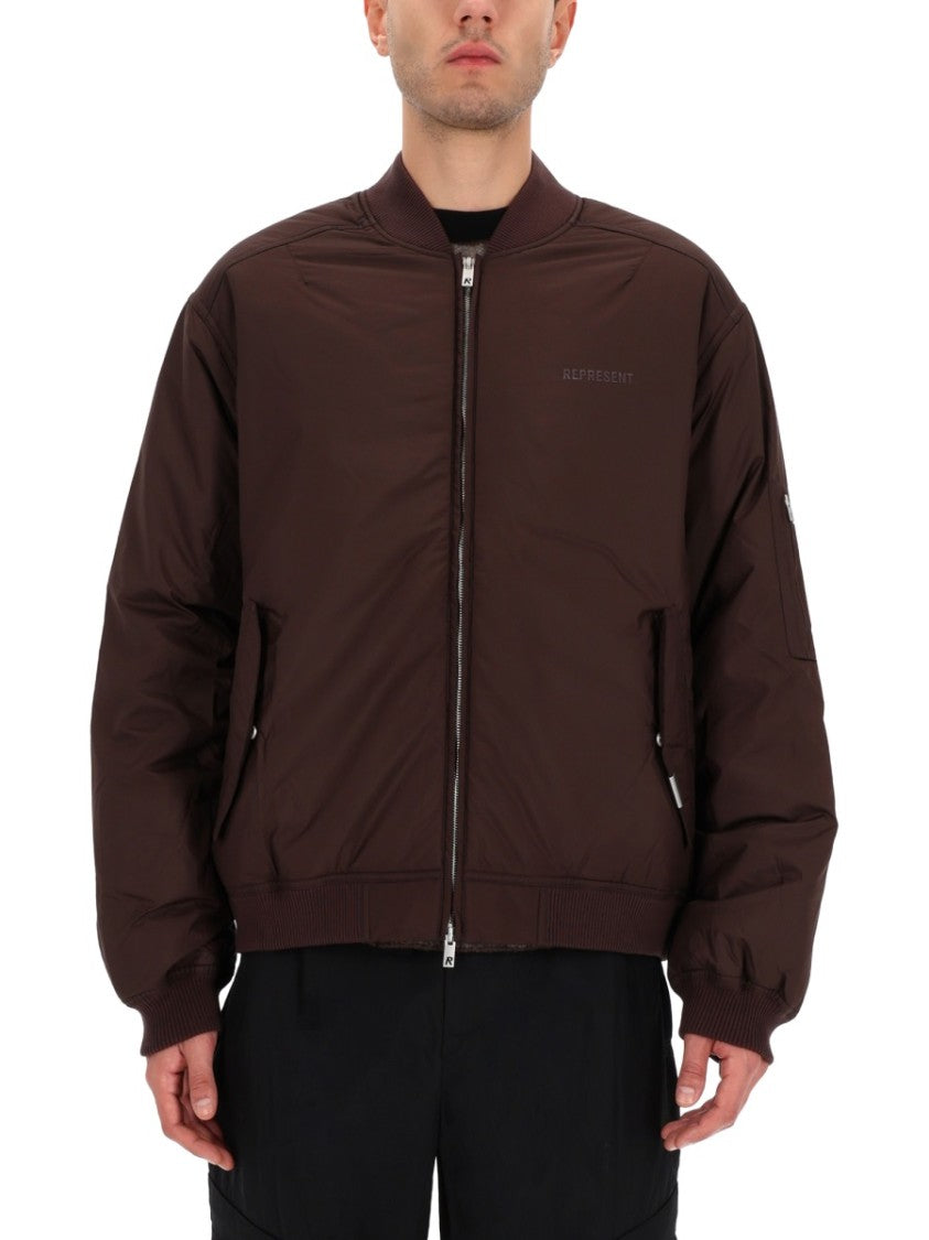 Represent Smart Brown Boxy Bomber Jacket