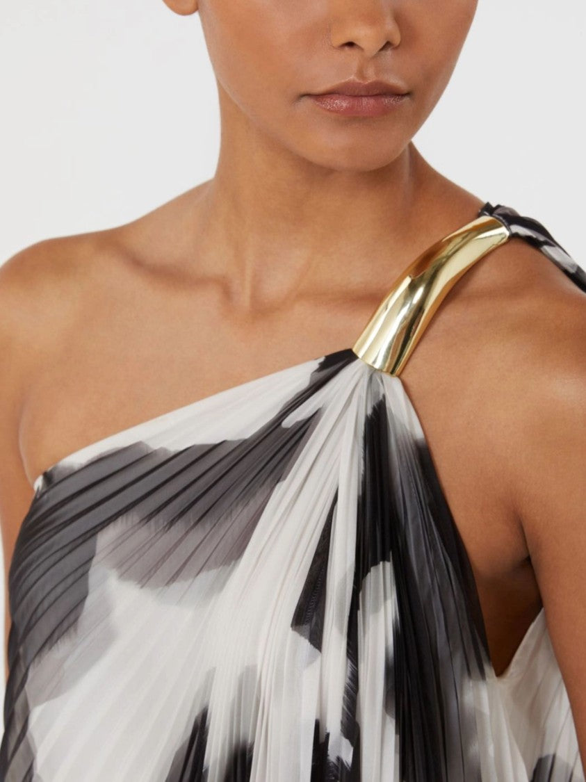 Max Mara Black White Pleated One-Shoulder Dress