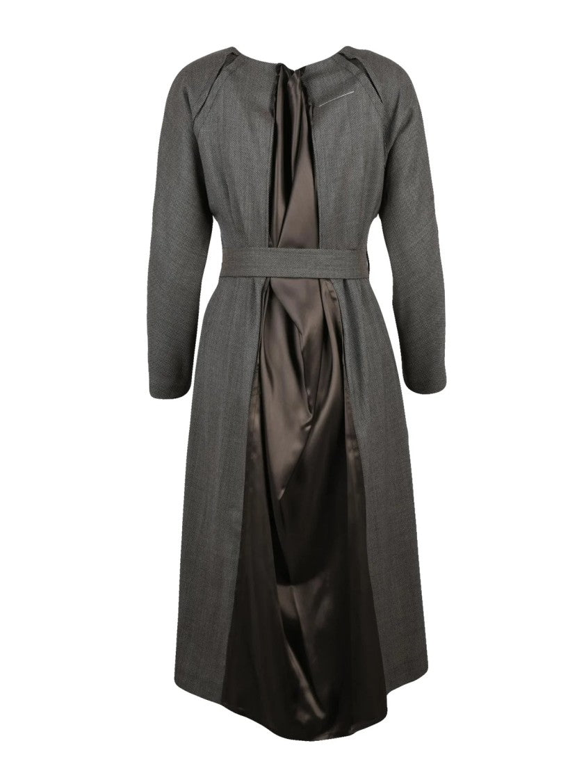 Mm6 By Maison Margiela Brown Wool Patchwork Midi Dress